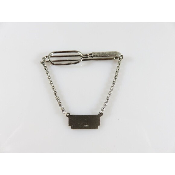 Vintage Swank Sterling Silver Tie Bar Clamp With Dangling Plaque for a Monogram - Picture 7 of 12